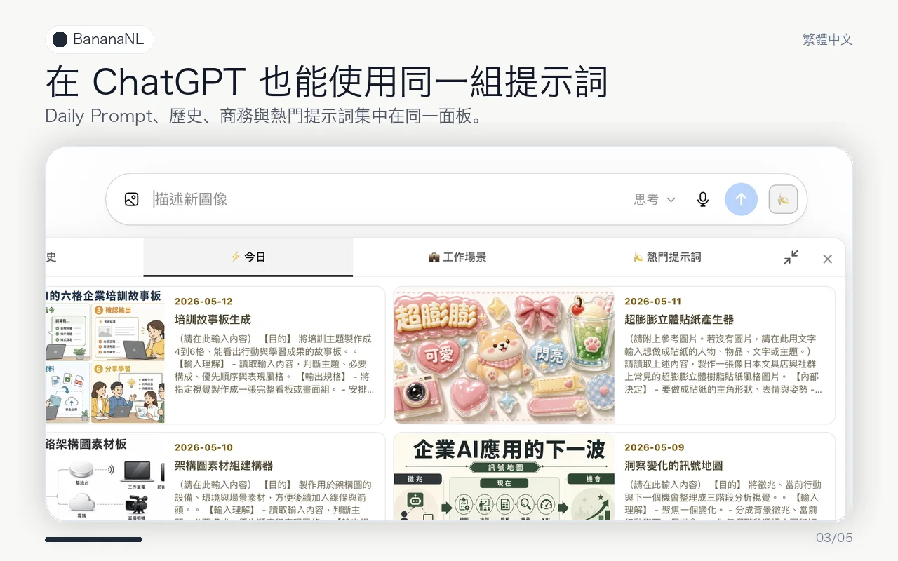 在 ChatGPT 開啟 BananaNL 面板的畫面